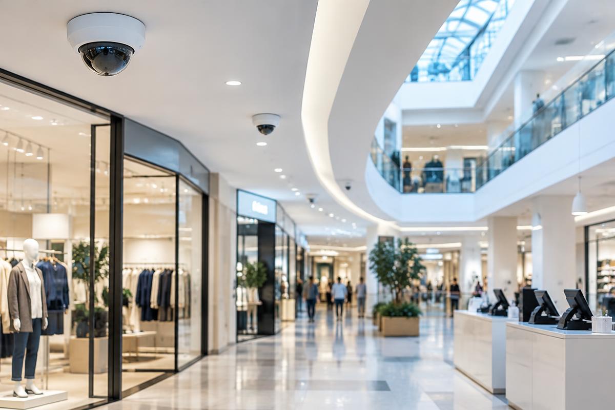 Trgovski center z dome kamerami nad prodajnimi prostori